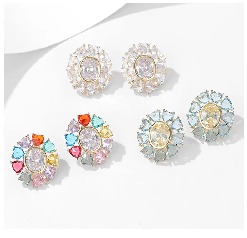 Fashionable Micro Inlaid Zircon Heart-shaped Oval Earrings with Super Sparkling and Exquisite Temperament Earrings