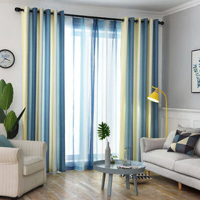 Room Darkening Gradient Curtain Blue Blackout Curtains Thermal Insulated Linen Window Drapes for Living Room and Bedroom
