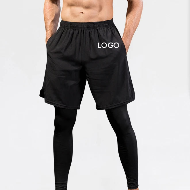 Men's Two-piece Tight Pants Running Drawstring Sweatpants Elastic Sports Pants Men's Jogger Fitness Sports