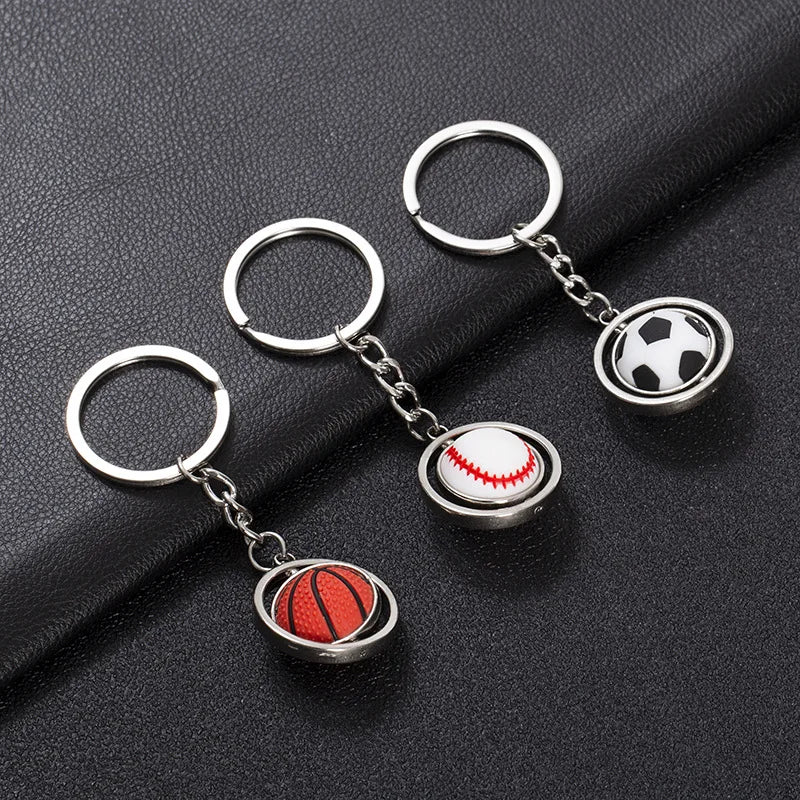 Mini Spinning Balls Keychain Factory Made Pendant Basketball Football Golf Rugby Baseball Metal Keychain for Gift