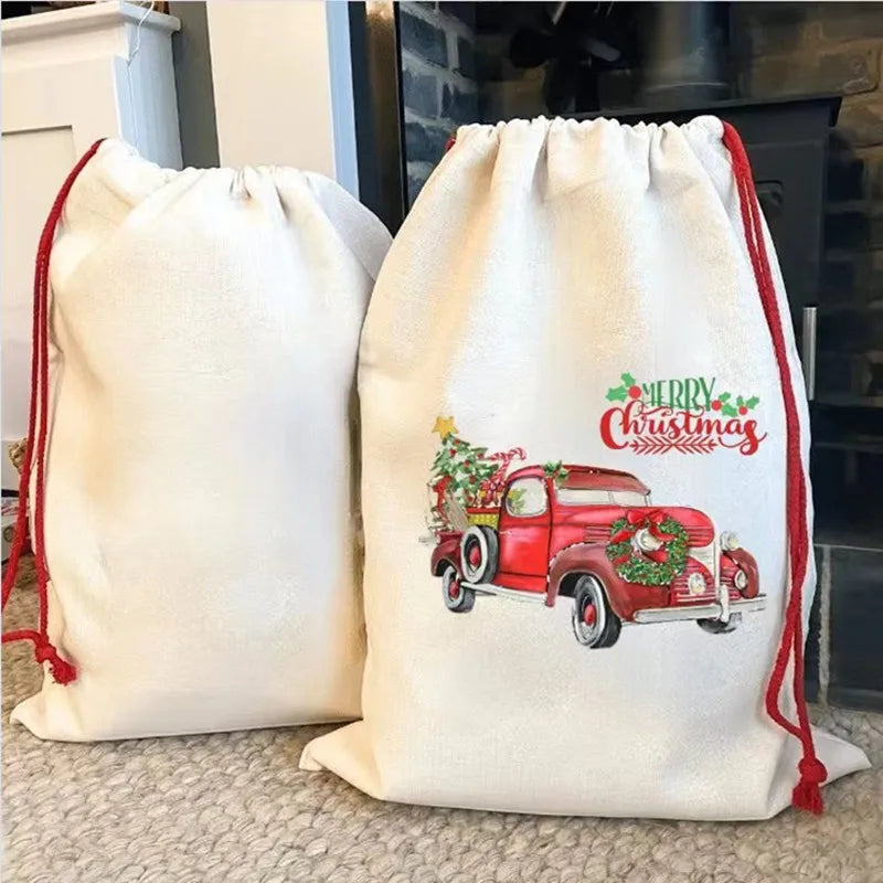 Sublimation Blanks Santa Sacks Bag Drawstring Christmas Decoration Xmas Large Candy Claus Present Bags