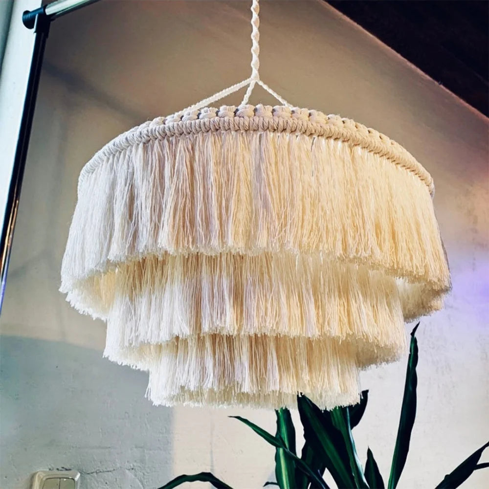 Boho Large Light Cotton Home Decor Ceiling Tassel Fringe Macrame Lamp Lampshade Chandeliers