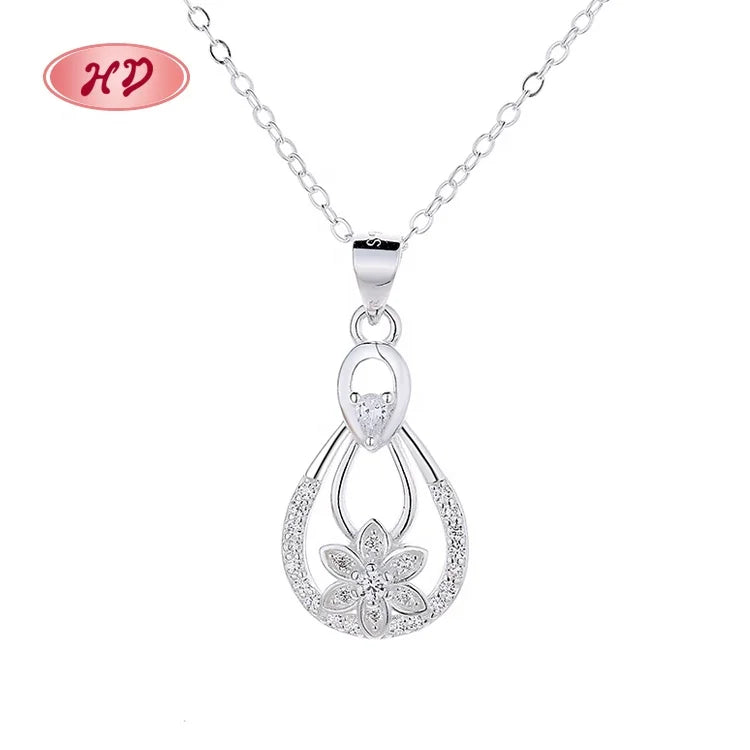 Custom Handmade Flower Cubic Zirconia 925 Sterling Silver Stainless Steel Fine Jewelry Necklaces