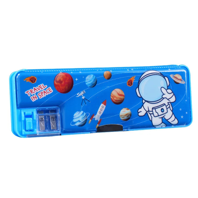 Multi Functional Cartoon Double-layer Pencil Case Plastic Pencil Case Kawaii Stationery Pencil Case 6 Styles