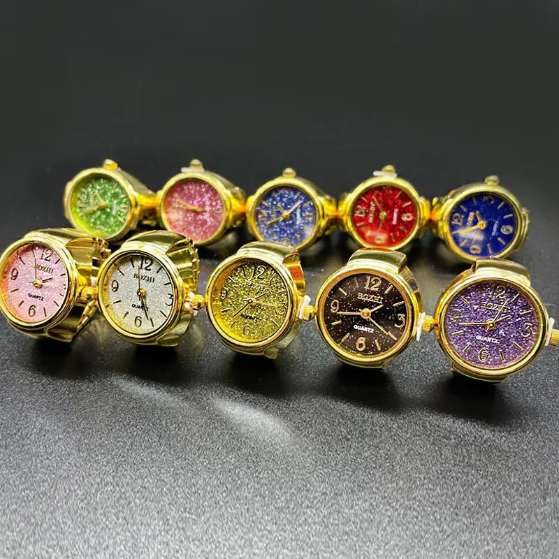Bling Casual Simple Finger Ring Watch Luxury Colorful Quartz Watch Ring for Men and Women