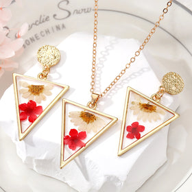 Creative Drip Jewelry Geometric Triangles Earrings Necklace Red Natural Forever Dried Flower Necklace to My Daughter