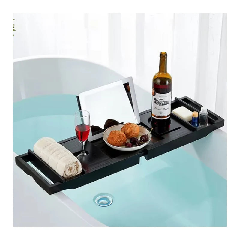Bathtub Caddy Tray Expandable Tub Storage Shelf Bamboo Bathroom Rack