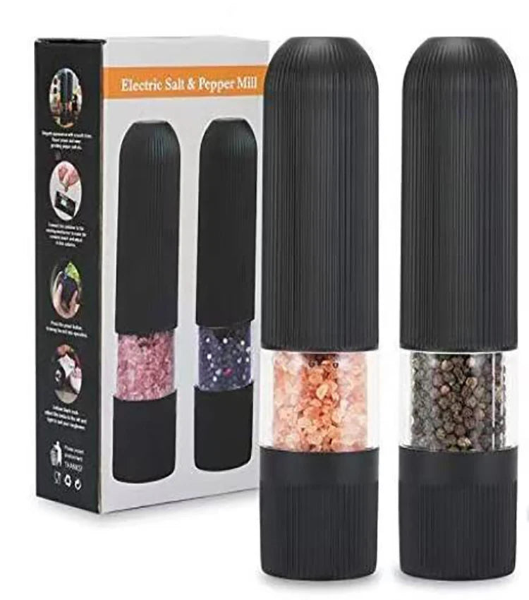 2pcs Automatic Pepper Grinder Set Electric Salt Pepper Mill Adjustable Coarseness Ceramic Core Kitchen Grinding Gadgets