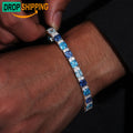 Dropshipping Trendy 6.5mm 925 Sterling Silver VVS Moissanite Diamond Asscher Cut Gradient Color Blue Gemstone Tennis Bracelet