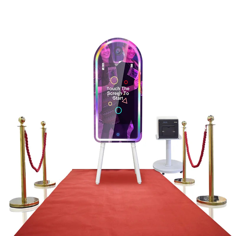 45/32 Inch Round Red LED Carpet Magic Mirror Photo Booth Photo Booth and Photobooth Compatible with Cameras Video Booth