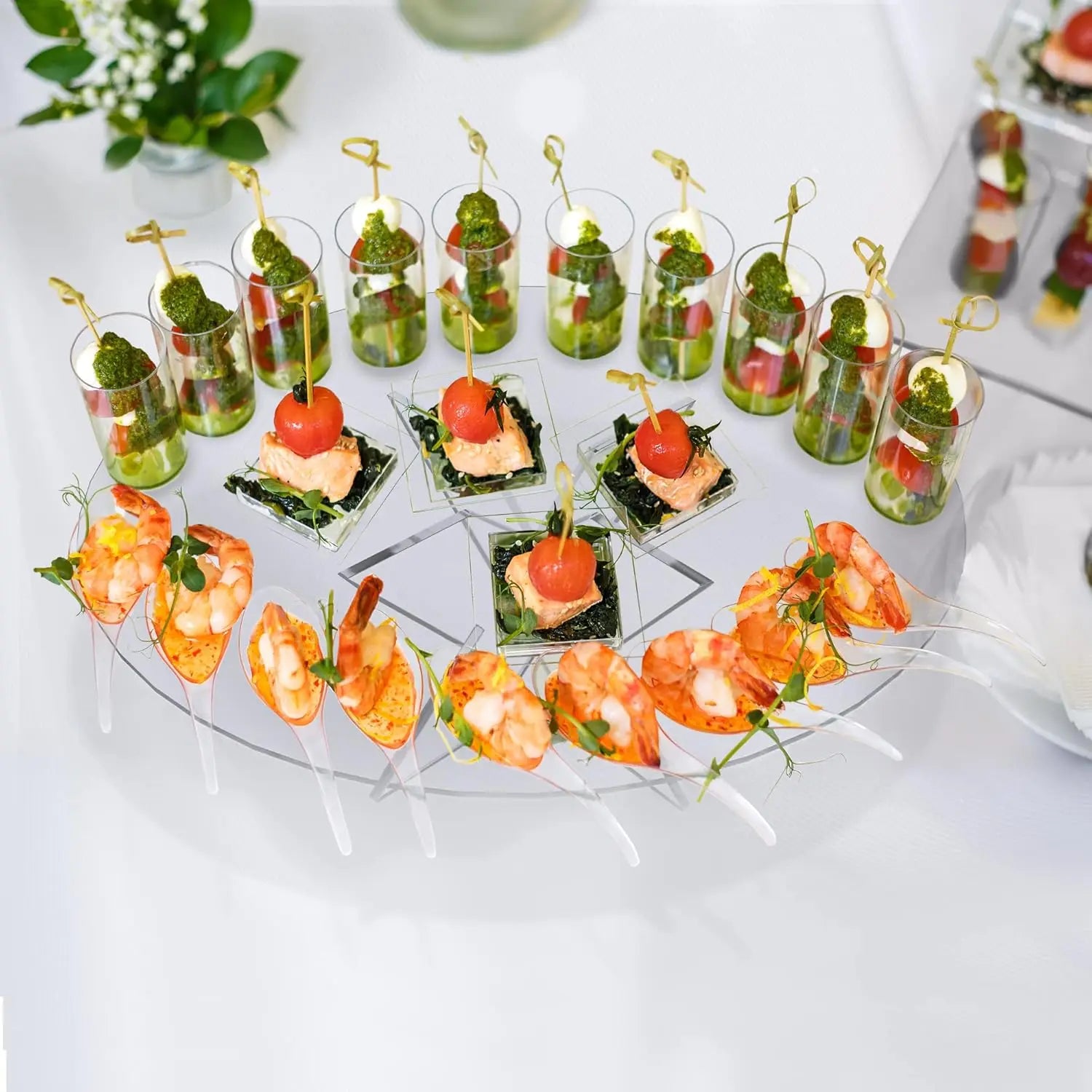 Best 16\" X 16\" Modern Square Acrylic Display Stand 3mm Buffet Serving Tray Riser Cupcakes Appetizers Party Decorative Purpose