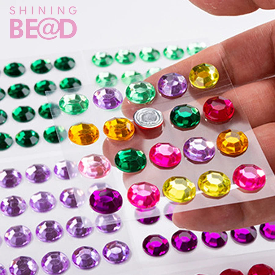 Acrylic Crystal Round Sticker Single Grain Self-Adhesive Rhinestones Diamond Scrapbook Box Decoration for Party
