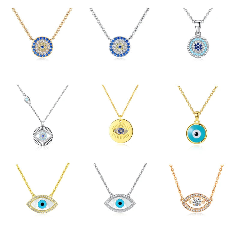 925 Sterling Silver 18K Gold Plated Necklace Blue Evil Eye Necklace Devil Eye Necklace