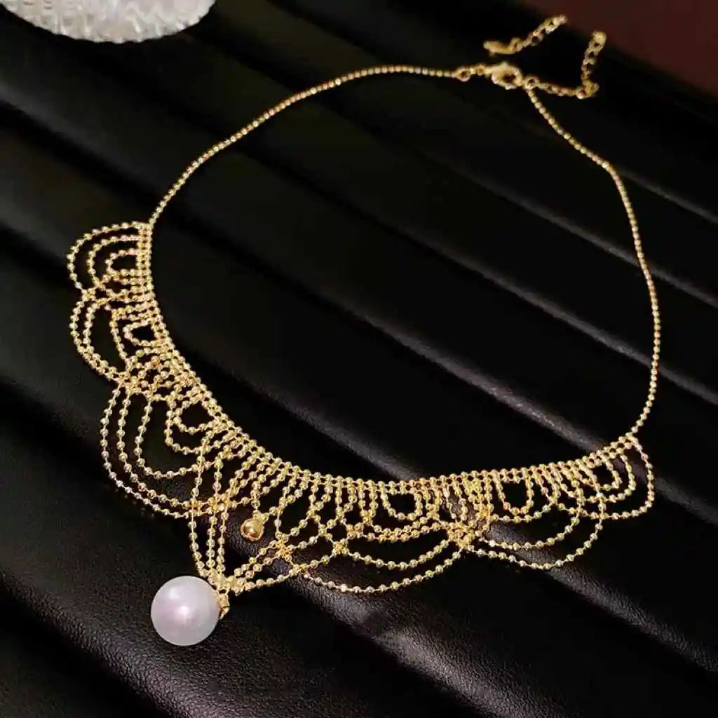 Popular Luxury Lace Bean Necklace 10-11mm Round Natural High-quality Freshwater Edison Particle Pearl Stunning Pearl Necklace