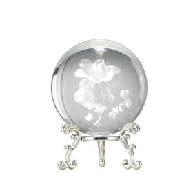 60mm Crystal Ball Rose Glass Sphere with Sliver Base Paperweight Love You Gift for Valentine's Day