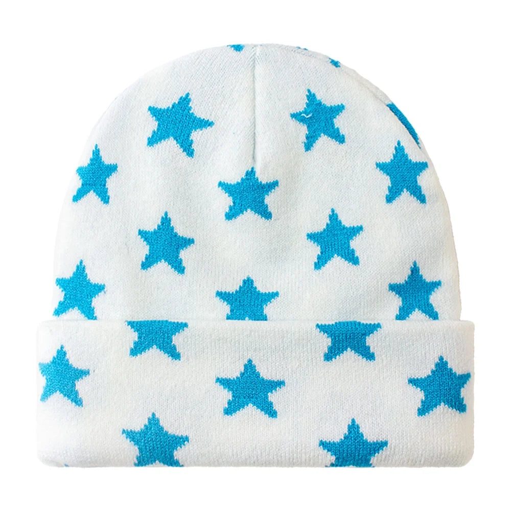 BSCI Factory Stylish New Womens Winter Hat for Men Knitted Custom Jacquard Pattern Star Winter All Over Slouch Beanies