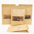Customized Eco-Friendly Biodegradable Brown Kraft Paper Dry Food Packaging Translucent Window Stand Pouches Lamination Printing