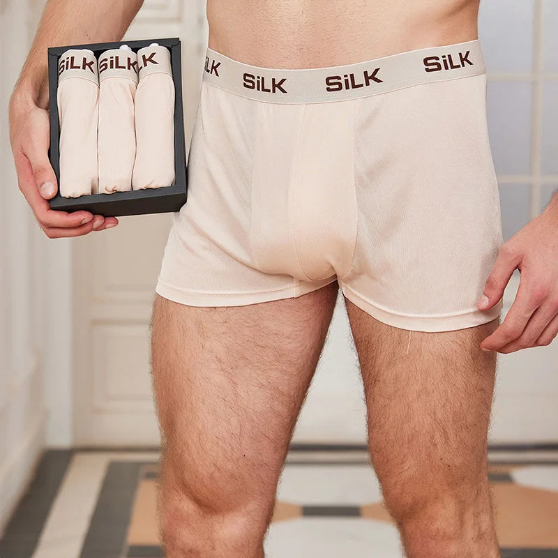 High Quality Silk Mens Boxer Brief Seamless Breathable Solid Colour Male Flat Pants Silk Underwear for Men
