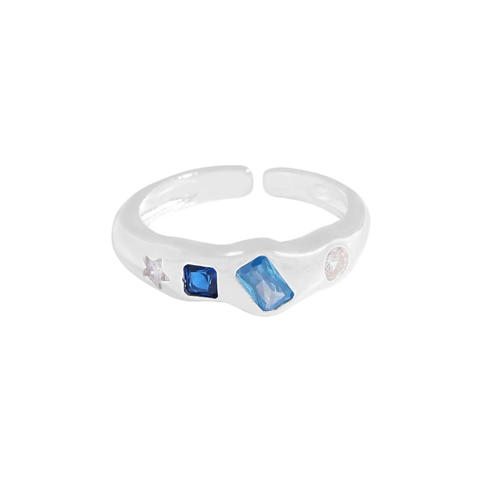 Geometric Baguette Zircon Bezel Setting Ring Unisex S925 Sterling Silver Rhodium Plated Trendy Style Wedding Engagement