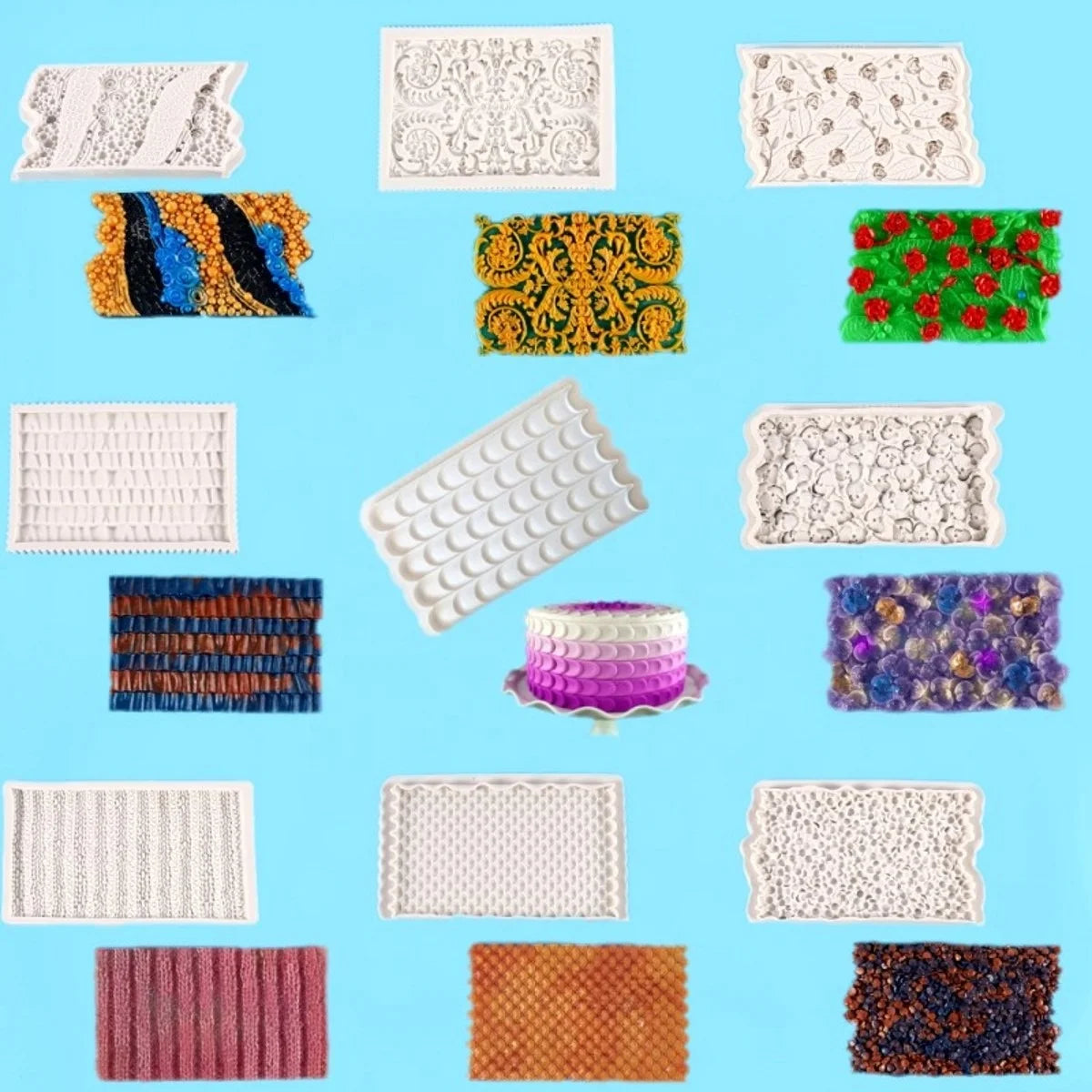 32 Style DIY Baked Diamond Honeycomb Fish Scale Stone Totem Edge Flipping Sugar Cake Decorative Texture Silicone Jewelry Making