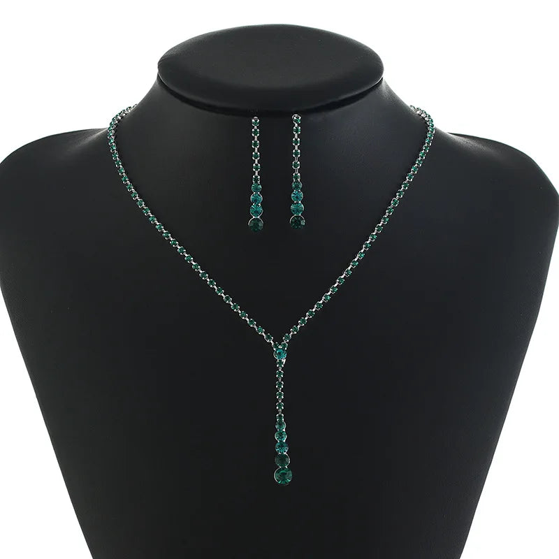 2022 Women's Fine Silver Jewelry Set Y-Shape Emerald Rhinestone Necklace Earrings Classic Style Weddings Engagements Party Gift