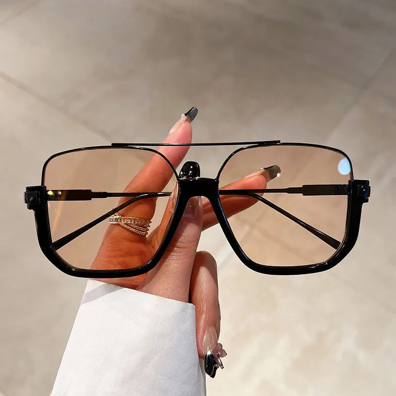 Vintage Oversized Sunglasses Fashion Men Women Square Shades Eyewear Trendy Matel Frame Brand Design UV400 Sun Glasses (KSG146)