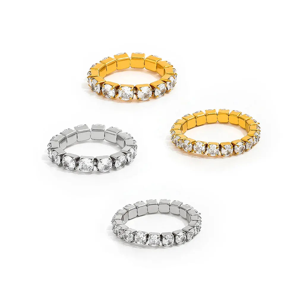 Joolim High End 18K Gold Plated Dainty Zirconia Pave Adjustable Ring for Women Stainless Steel Trendy Jewelry