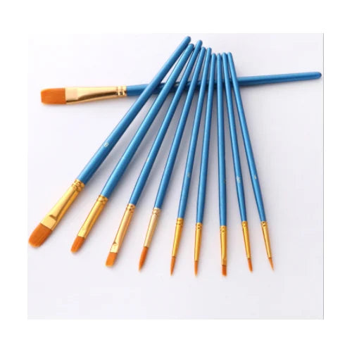10Pcs Set Paint by Numbers Brushes Watercolor Gouache Paint Brushes Different Shape Round Pointed Tip Nylon Hair Painting Brush