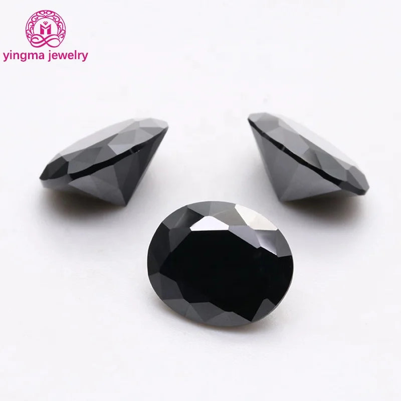 Yingma Wholesale Price Hi-q 2*3mm to 13*18mm Oval Cut Synthetic Gemstones Black Color Cubic Zirconia for Jewelry Making