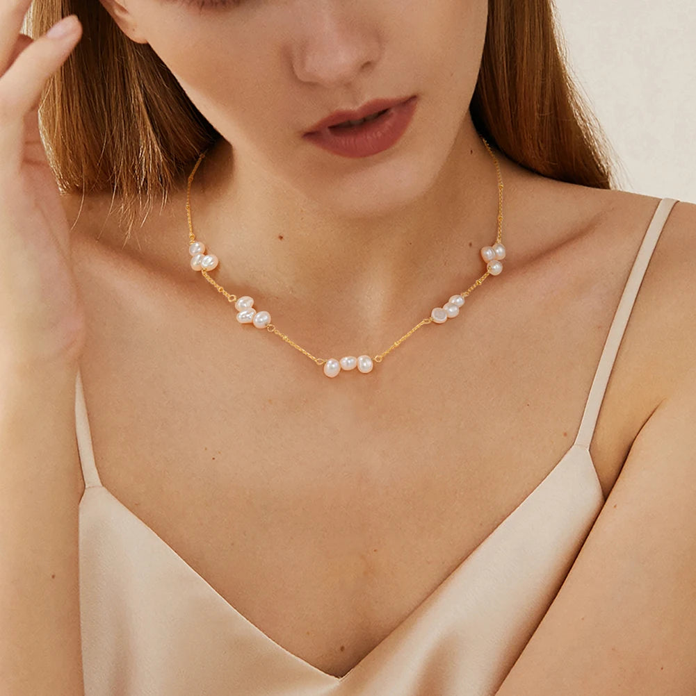RINNTIN GPN47 New Trendy Fine Jewelry Necklace 14k Women's Gold Pearl Sterling Silver Dainty Chain Necklace