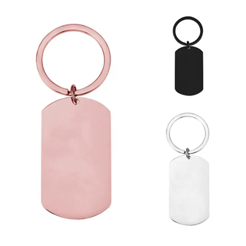 Promotional Personalized Rectangular Text Names Dog QR Code Keychain Custom Stainless Steel Laser Engraving Metal Blank Keychain