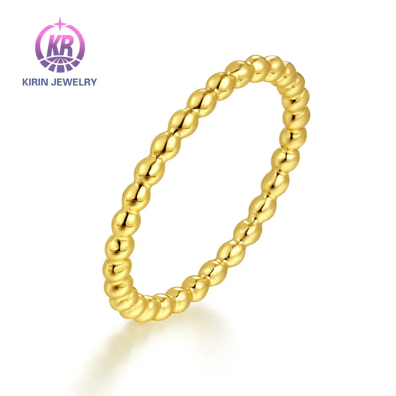 Kirin Jewelry Fine Stretchy 14K Gold Filled Spacer Bead Stacking 925 Silver Finger Ring