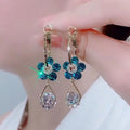 Light Luxury Zircon Shiny Crystal Flower Earrings for Women Petal Water Drop Tassel Earrings Charm Zircon Shiny Earring