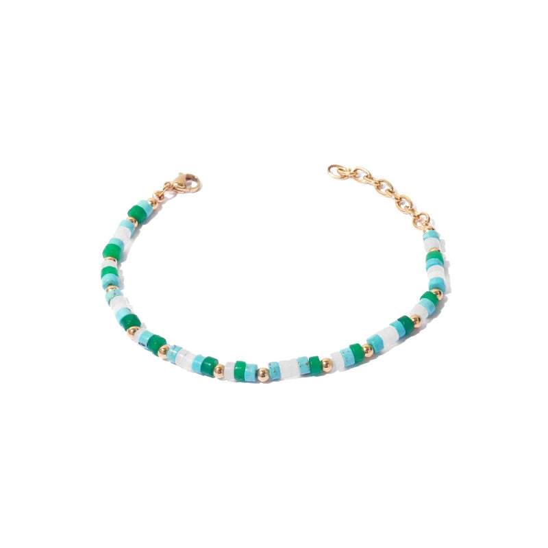 New Arrival Vacuum Plated Bracelet INS Fashion Green Natural Stone Adjustable Bracelet for Women