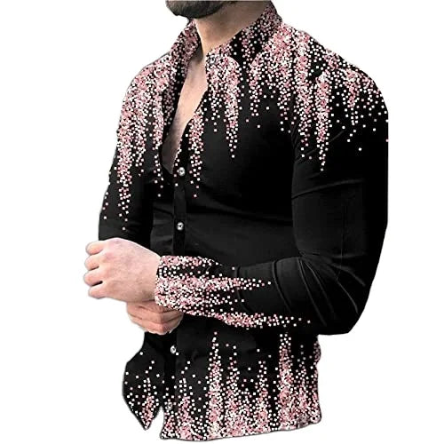 Man Long Sleeve Shirt Graphic Printed Causal Shirt for Men