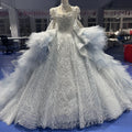 Jancember XS025 Luxury Blue Square Collar Organza Women's Wedding Ball Gown Dresses With Long Train