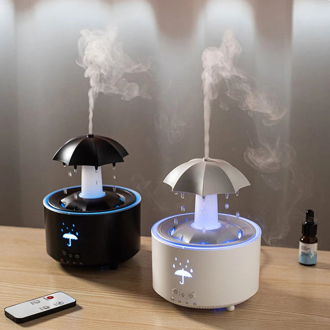 300ML Rain Cloud Umbrella Shape Humidifier Eco-Friendly Rechargeable Heavy Fog Rotating Rainy Droplet Aroma Diffuser Remote