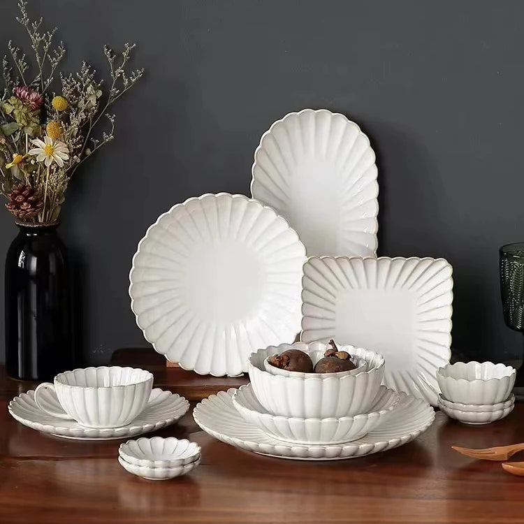 Nordic Retro Ivory White Ceramic Dinnerware Sets Porcelain Dinner Sets Tableware for Weddings Banquet