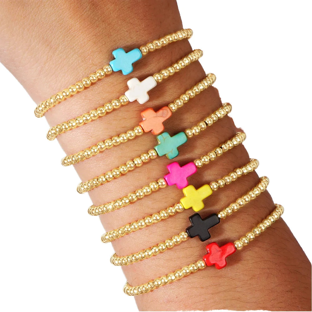 Go2boho Coppers Beads Bracelets Boho Gemstone Cross Stacking Chain Design Festival Gifts Handmade Trendy Jewelry for Women Men
