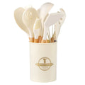 12Pcs Heat Resistant Silicone Cooking Utensils Set Wooden Handle BPA Free Non Stick Dishwasher Safe Eco-Friendly Ladles Holder