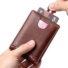 Genuine Leather Luxury Card Holder for Men Fashionable RFID Blocking Draw out Money Clip with Metal Fastener