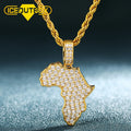 Hip Hop Jewelry Gold Plated Brass Paved AAAAA Zircon Diamond Iced Out African Map Pendant Necklace for Men