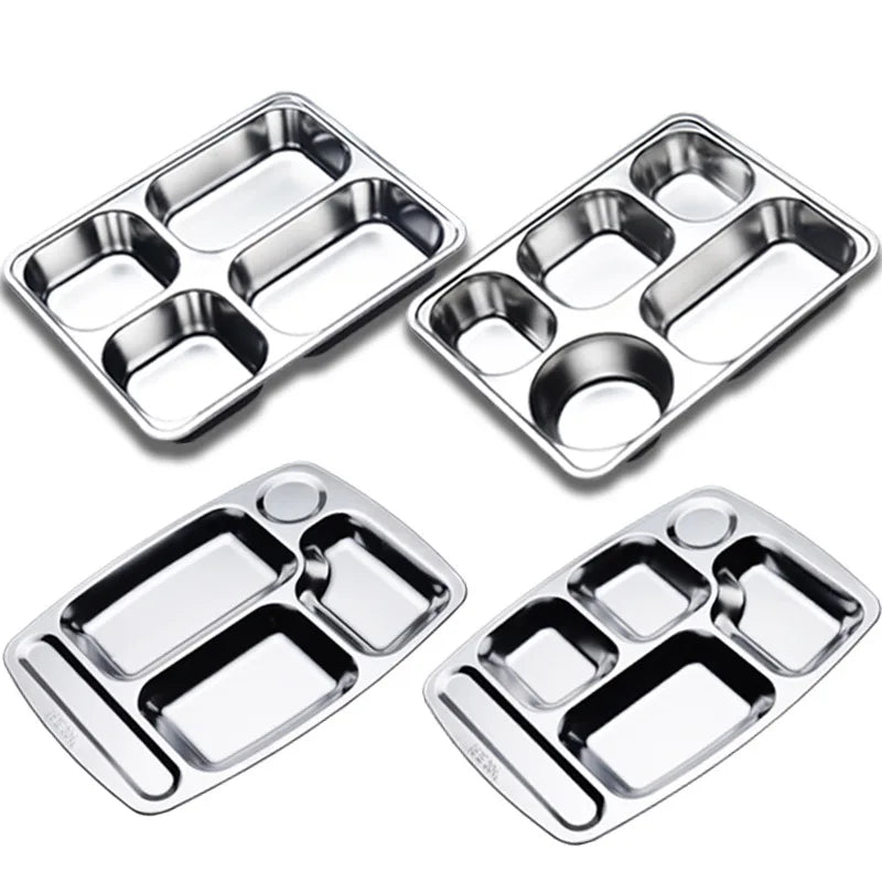 Divided School Student Stainless Lunch Tray with Compartment Food Plate Unique Reusable Cheap Metal Plate Dish Rectangle