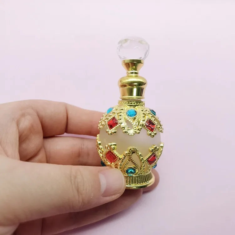 Dubai Arabian Style Grosir Botol Parfum Unik 15ml Empty Fancy Perfume Bottle Essential Oil Attar Bottle Handmade Crafts Metal