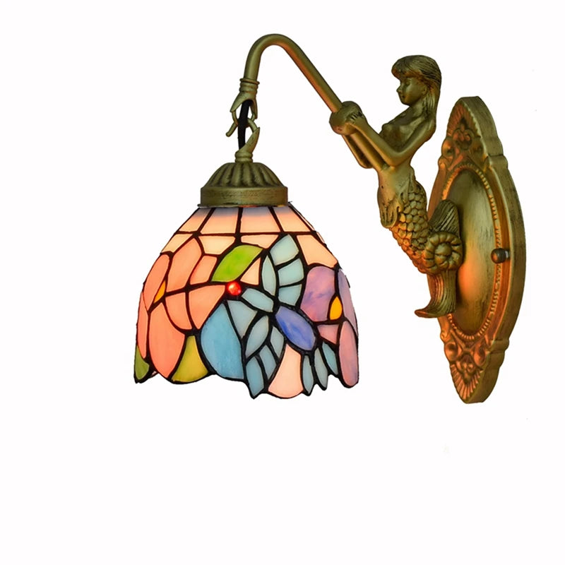 15cm Tiffany Stained Glass Lamp Staircase Restaurant Bedroom Downward Designer Nordic Aisle Corridor Retro Tiffany Wall Lamps MegaBDM