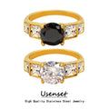 Bling White Black CZ Inlaid Stainless Steel Ring Stylish Luxury Gold Plated Wedding Couple Finger Accessories