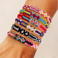 Summer Bohemian Ethnic Style Rainbow Colorful Woven Cotton Rope Wide Adjustable Bracelets Set for Women Men