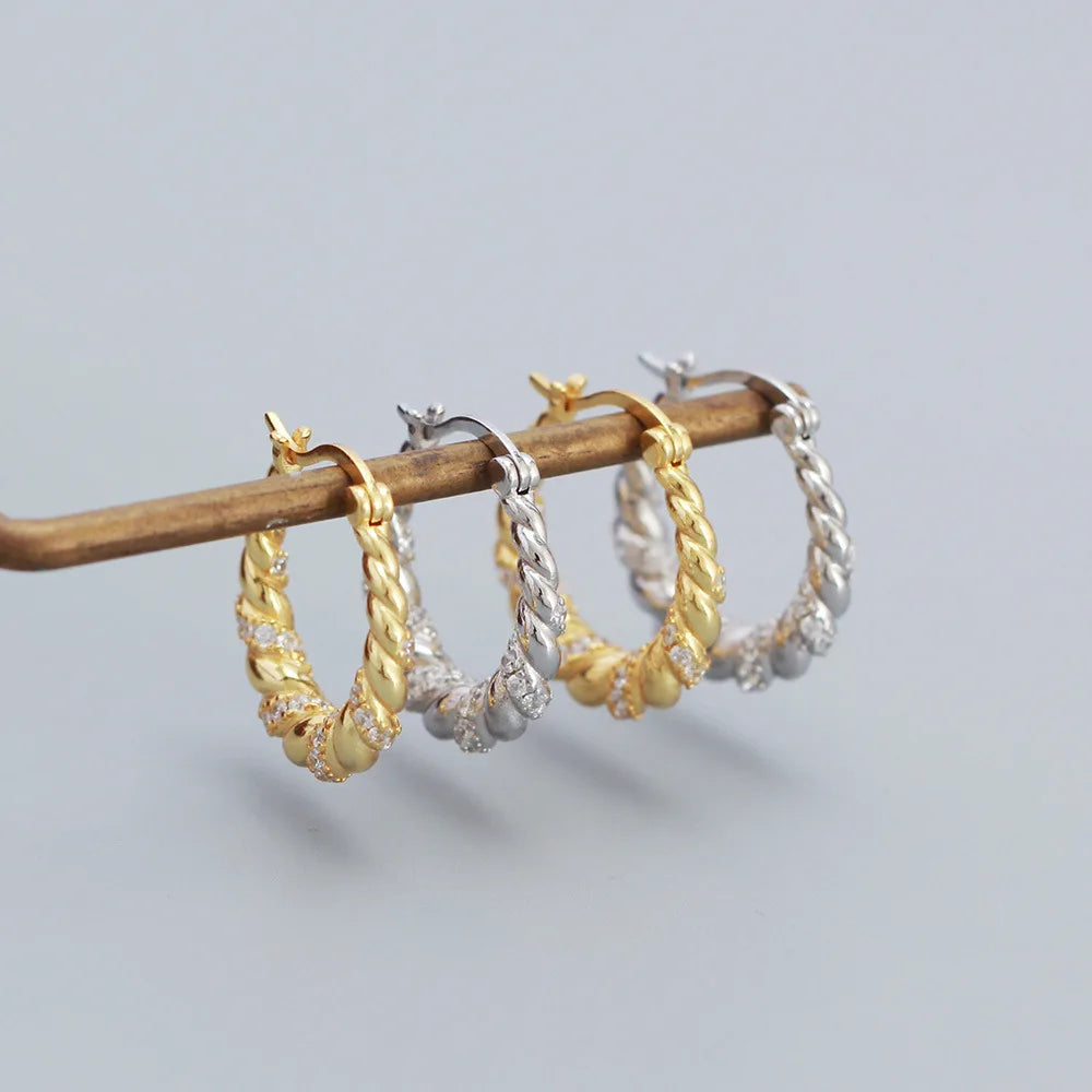 Fashion 925 Sterling Silver Micro Zircon Voluble U-shaped  Twist Gold Plated Hoop Earring Jewelry for Women
