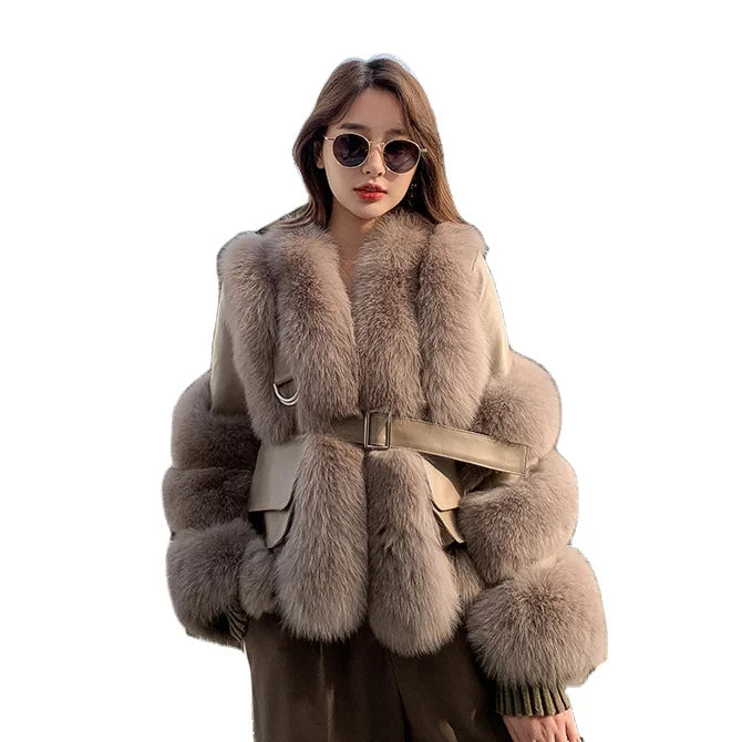 Hot Selling Winter Thick Warm Fur Jacket Women Real Leather Fox Fur Coat