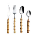 Reusable 100% Natural Real Bamboo Handle Cutlery Stainless Steel Flatware Sets